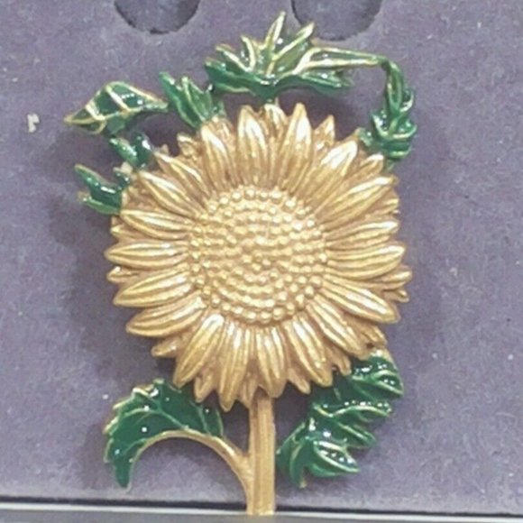 Museum Of Fine Arts Boston Vintage Signed MFA S Enamel Sunflower Pin - Picture 1 of 5
